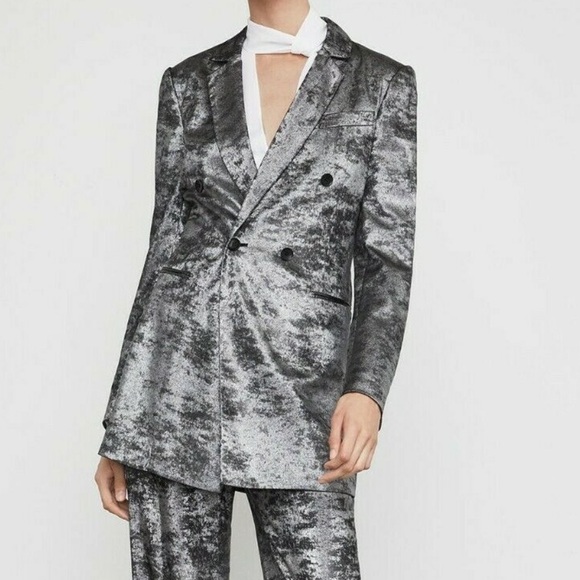 BCBGMaxAzria Jackets & Blazers - BCBGMaxAzria🩶 Metallic Gray/Black Double Breasted Long Blazer. Size XS